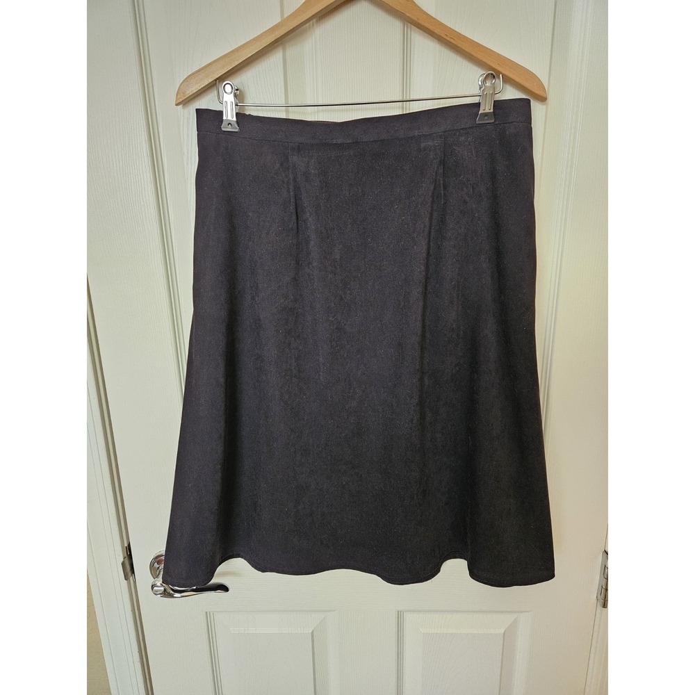 Coldwater Creek Black Velvet Skirt Hidden Zip Side Pockets, Elastic Waist Sz. 14
